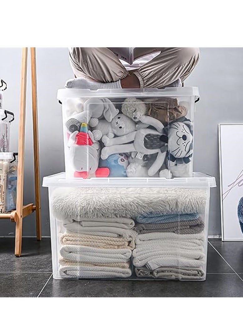 Clear Plastic Storage Box, Storage Bins Organizer with Lids, Large Capacity Stackable Transparent Storage Container, Storing Clothes, Shoes, Toys, Books, DVDs, CDs (Transparent, 100L)