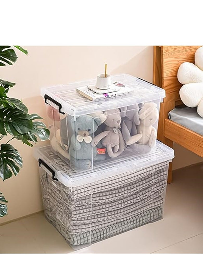 Clear Plastic Storage Box, Storage Bins Organizer with Lids, Large Capacity Stackable Transparent Storage Container, Storing Clothes, Shoes, Toys, Books, DVDs, CDs (Transparent, 100L)