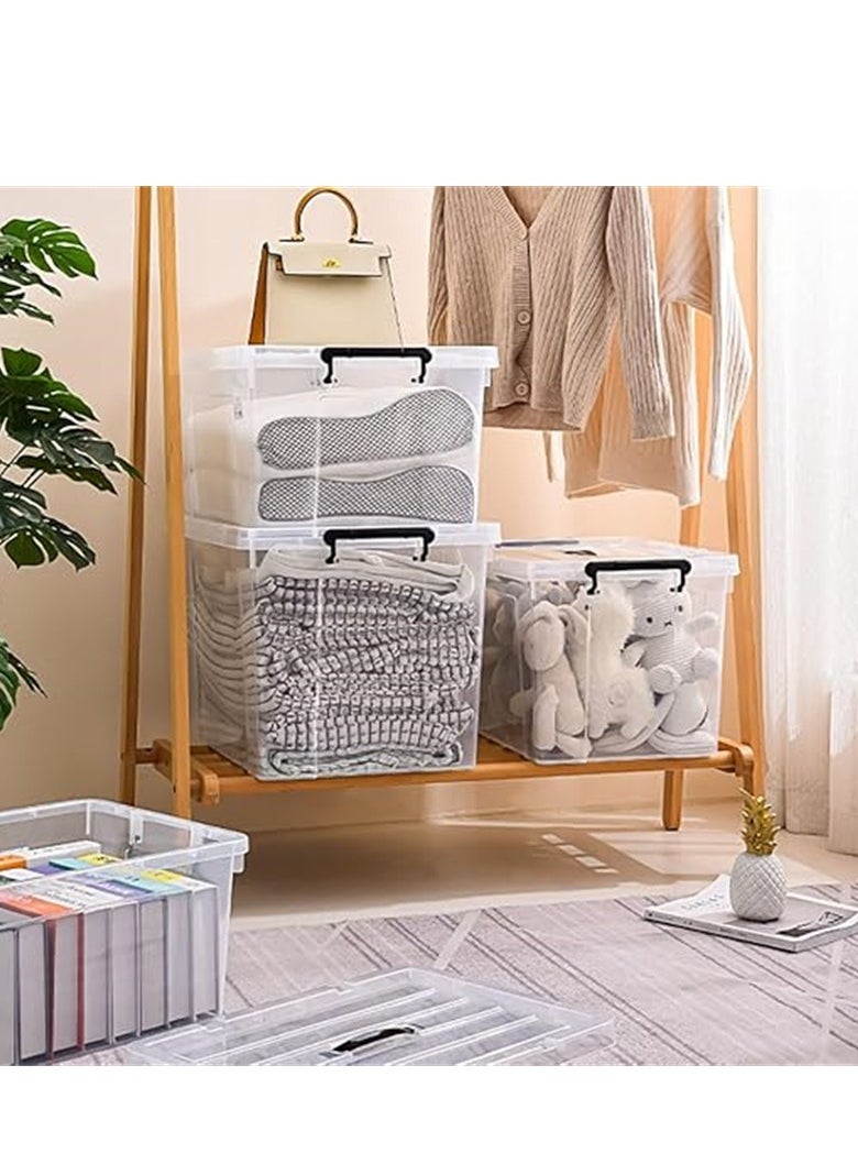 Clear Plastic Storage Box, Storage Bins Organizer with Lids, Large Capacity Stackable Transparent Storage Container, Storing Clothes, Shoes, Toys, Books, DVDs, CDs (Transparent, 100L)