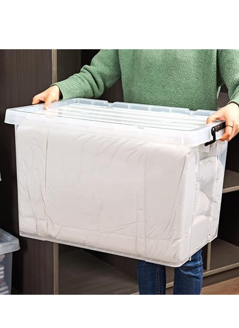 Clear Plastic Storage Box, Storage Bins Organizer with Lids, Large Capacity Stackable Transparent Storage Container, Storing Clothes, Shoes, Toys, Books, DVDs, CDs (Transparent, 100L)