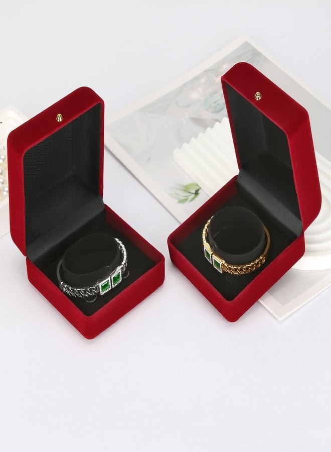 KUKUVR 2 Piece Velvet Bracelet Box, Bangle Jewelry Gift Box for Women, Elegant Bracelet Gift Boxes for Memorable Moments (Red) - Image 4