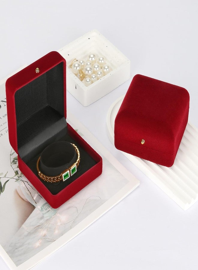 KUKUVR 2 Piece Velvet Bracelet Box, Bangle Jewelry Gift Box for Women, Elegant Bracelet Gift Boxes for Memorable Moments (Red) - Image 2