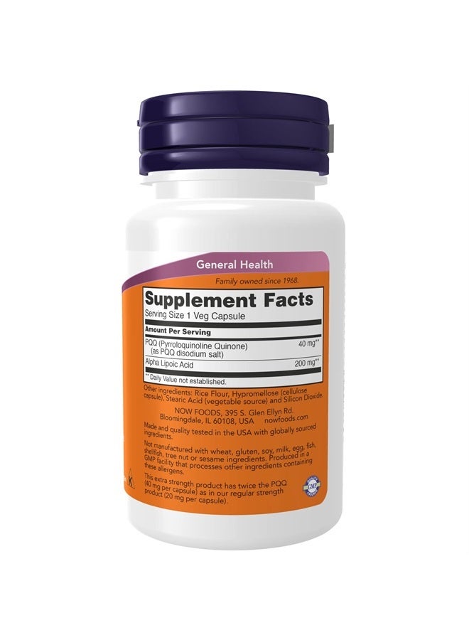now مكملات، PQQ 40 ملغ مع 200 ملغ من حمض ألفا ليبويك، قوة إضافية، 50 كبسولة نباتية - Image 2