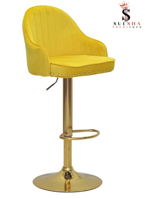 Modern Adjustable Barstools 360° Swivel Counter Stools with Golden Base Upholstered Open Back Tall Bar Chairs with Footrest for Home Pub Kitchen