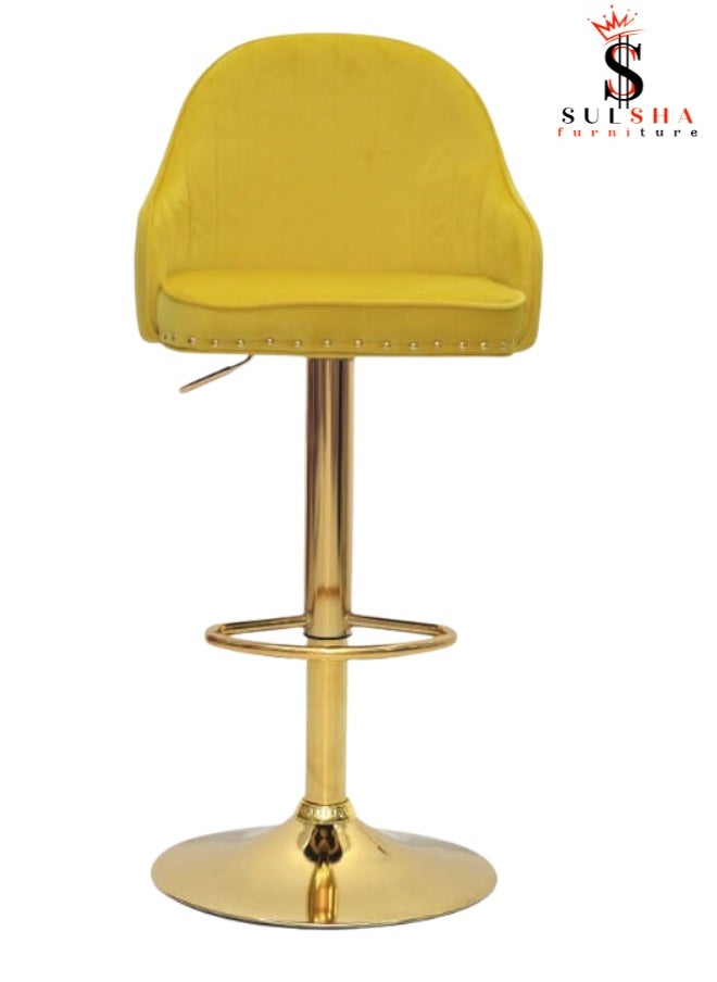 Modern Adjustable Barstools 360° Swivel Counter Stools with Golden Base Upholstered Open Back Tall Bar Chairs with Footrest for Home Pub Kitchen