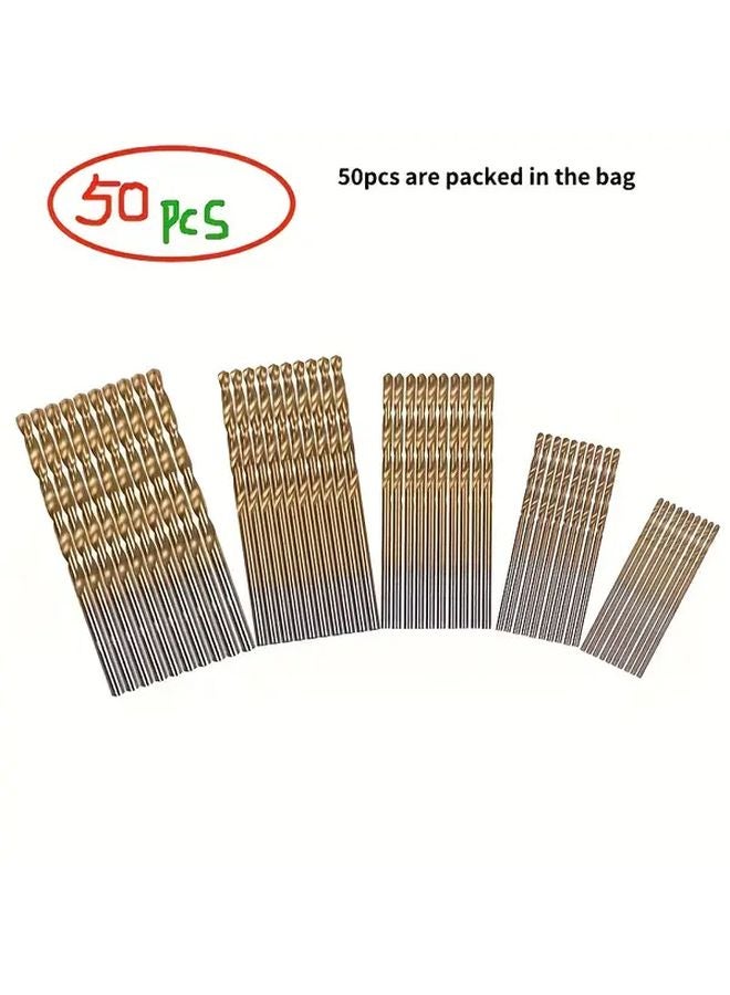 50pcs Titanium Coated High Speed Steel Drill Bit Set 135 Degree Tip For DIY Woodworking Metal - Image 1