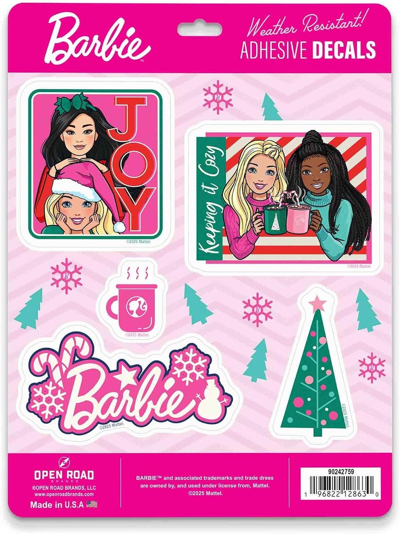 Open Road Brands Mattel Barbie Holiday Stamps and Icons Adhesive Vinyl Decals - Fun Barbie Christmas Stickers for Laptop or Water Bottle, 1 Pack (5 Count) - Image 1