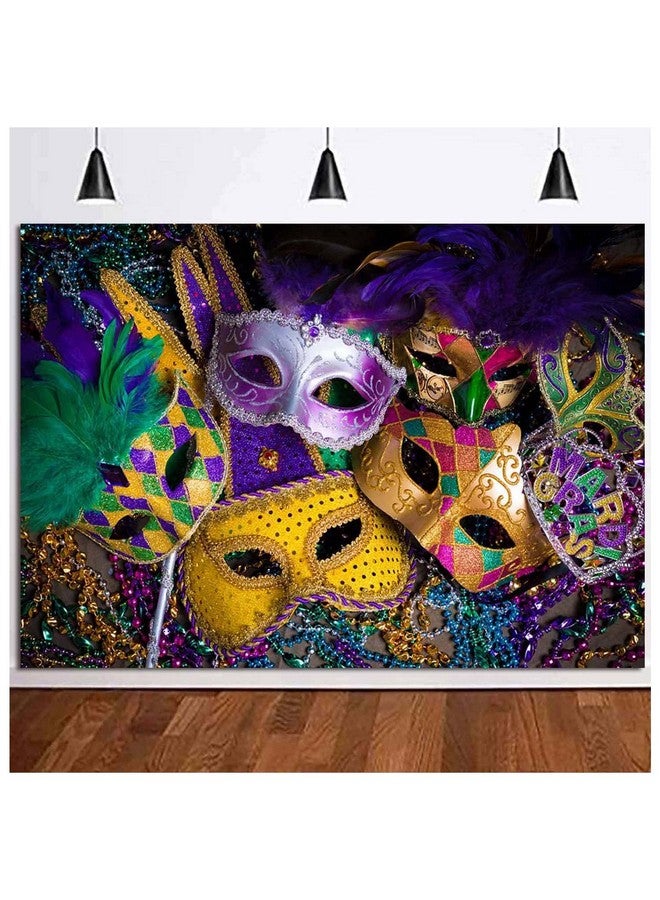 Qian Masquerade Backdrops Purple Gold Glitter Beads Mask Carnival Photography Backdrop Fiesta Mardi Gras Dance Photo Background Birthday Party Photo Booths Props Decorations Supplies Vinyl 8X6Ft - Image 2