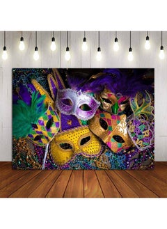 Qian Masquerade Backdrops Purple Gold Glitter Beads Mask Carnival Photography Backdrop Fiesta Mardi Gras Dance Photo Background Birthday Party Photo Booths Props Decorations Supplies Vinyl 8X6Ft  - Image 3