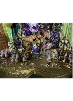 Qian Masquerade Backdrops Purple Gold Glitter Beads Mask Carnival Photography Backdrop Fiesta Mardi Gras Dance Photo Background Birthday Party Photo Booths Props Decorations Supplies Vinyl 8X6Ft  - Image 5