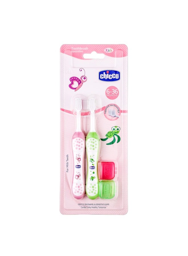 Chicco Toothbrush Set Pink+Green 6M-36M, manual, Baby - Image 2