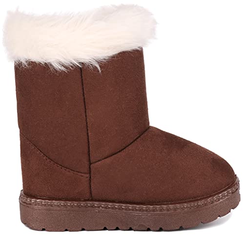 Femizee Toddler Girls Boots Warm Winter Snow Boots for Kid Boys Flat Button Size 8 Toddler,Coffee 26 - Image 4