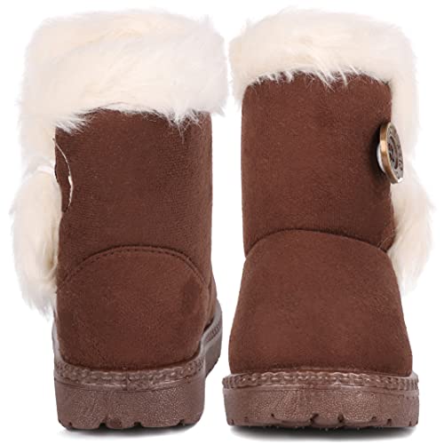 Femizee Toddler Girls Boots Warm Winter Snow Boots for Kid Boys Flat Button Size 8 Toddler,Coffee 26 - Image 2