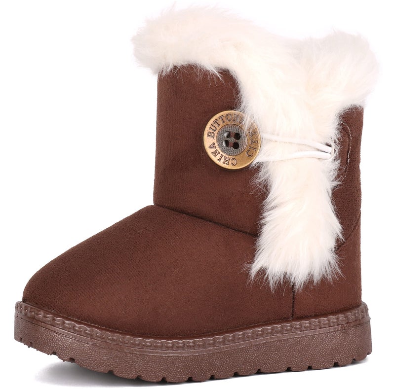 Femizee Toddler Girls Boots Warm Winter Snow Boots for Kid Boys Flat Button Size 8 Toddler,Coffee 26 - Image 1