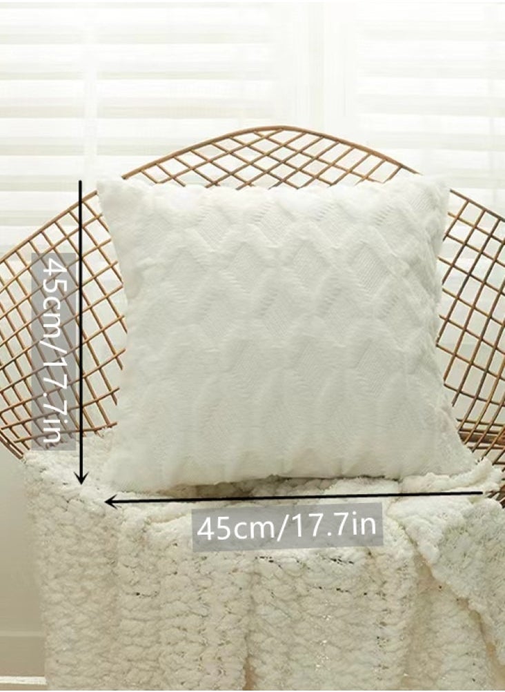 Kutis 4-Piece INS Geometric Villi Pillow Cover Throw Pillowcase Sofa Pillow Cover White 45 x 45 Centimeter  - Image 5
