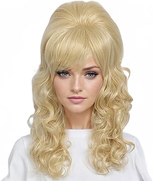 Linfairy Long Wavy Blonde Mixed Wig Big Bouffant Beehive Wigs for Women fits 50s 80s Costume - Image 1