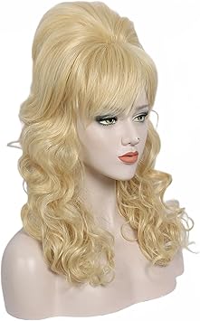 Linfairy Long Wavy Blonde Mixed Wig Big Bouffant Beehive Wigs for Women fits 50s 80s Costume - Image 2
