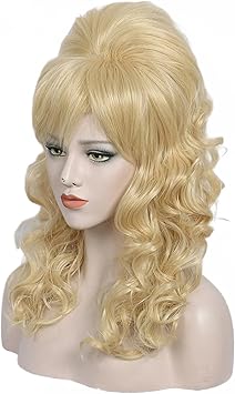Linfairy Long Wavy Blonde Mixed Wig Big Bouffant Beehive Wigs for Women fits 50s 80s Costume - Image 3