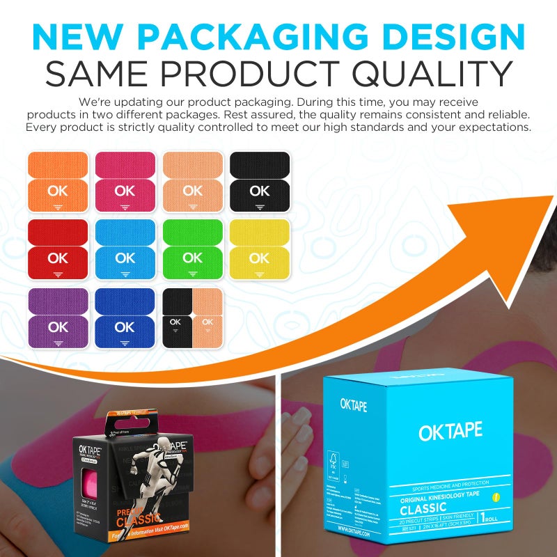 OK TAPE Kinesiology Tape 10 inches Precut, 20 Strips, Cotton Elastic Athletic Tape Latex Free, 2in x 16ft, Beige - Image 2