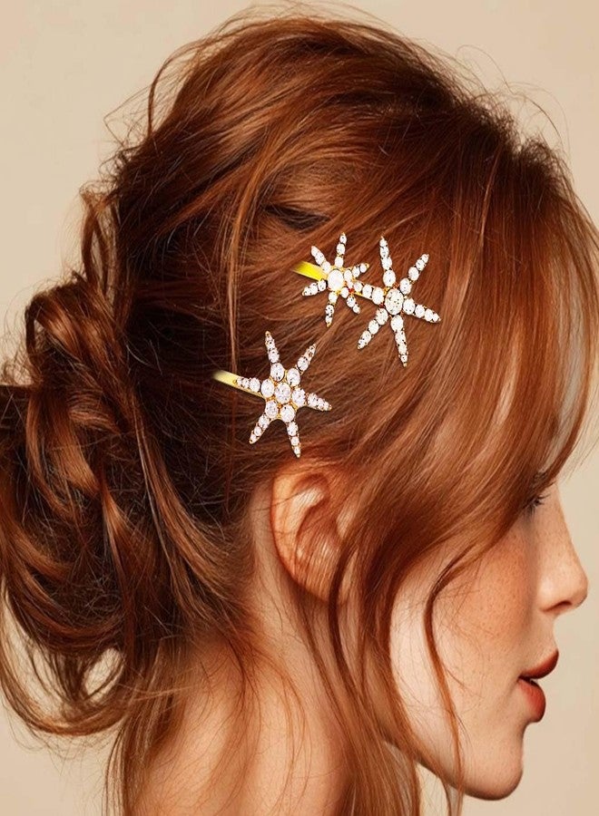 JONKY Gold Star Hair Clip Rhinestone Bride Wedding Hair Piece Decorative Bobby Hair Accessories for Women (Gold) - Image 3