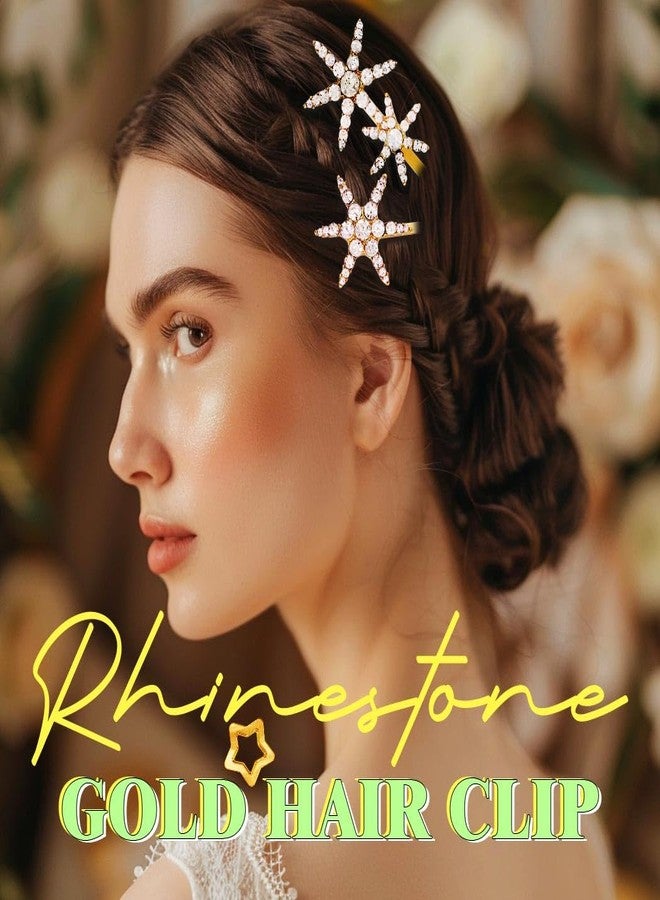 JONKY Gold Star Hair Clip Rhinestone Bride Wedding Hair Piece Decorative Bobby Hair Accessories for Women (Gold) - Image 5
