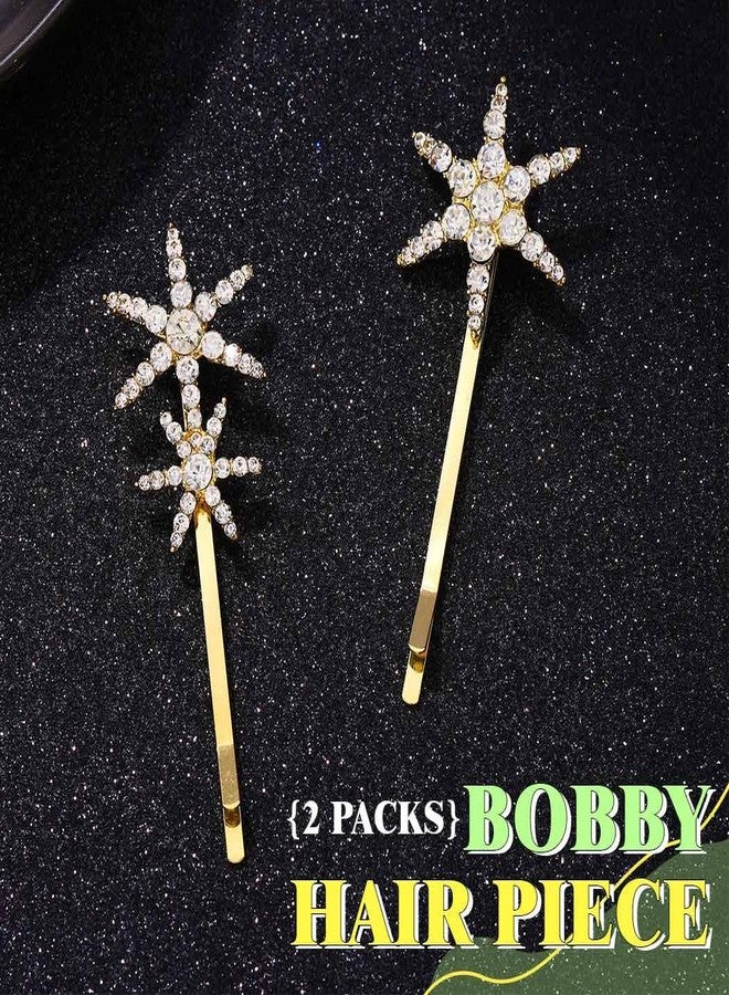 JONKY Gold Star Hair Clip Rhinestone Bride Wedding Hair Piece Decorative Bobby Hair Accessories for Women (Gold) - Image 2
