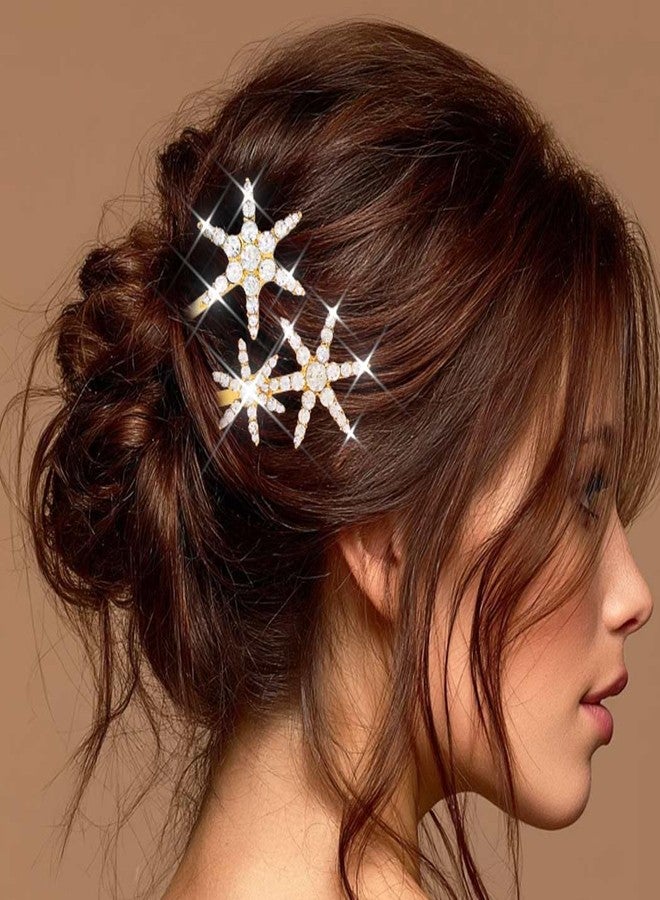 JONKY Gold Star Hair Clip Rhinestone Bride Wedding Hair Piece Decorative Bobby Hair Accessories for Women (Gold) - Image 1