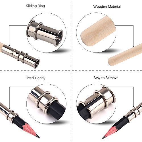 GTHER 5PCS Wooden Pencil Extender,Adjustable Art Pencil Extender Holder Lengthener with Aluminum Handle for Colored Pencils Crayon School Office Supplies - Image 4