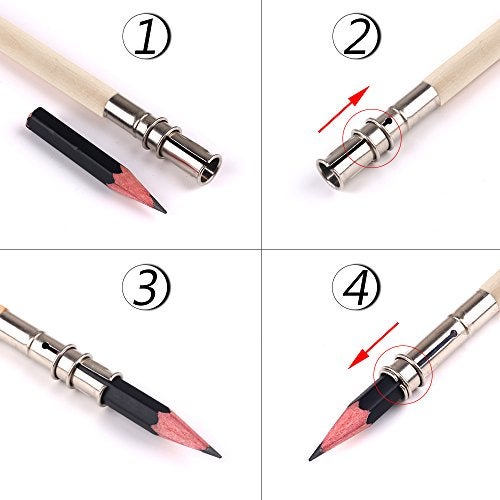 GTHER 5PCS Wooden Pencil Extender,Adjustable Art Pencil Extender Holder Lengthener with Aluminum Handle for Colored Pencils Crayon School Office Supplies - Image 5