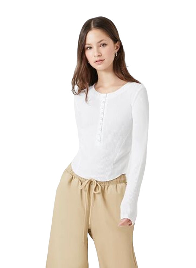 FOREVER 21 Ribbed Henley Crop Top - Image 1