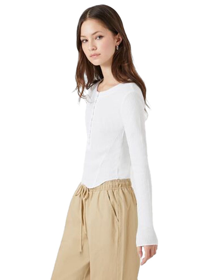 FOREVER 21 Ribbed Henley Crop Top - Image 3