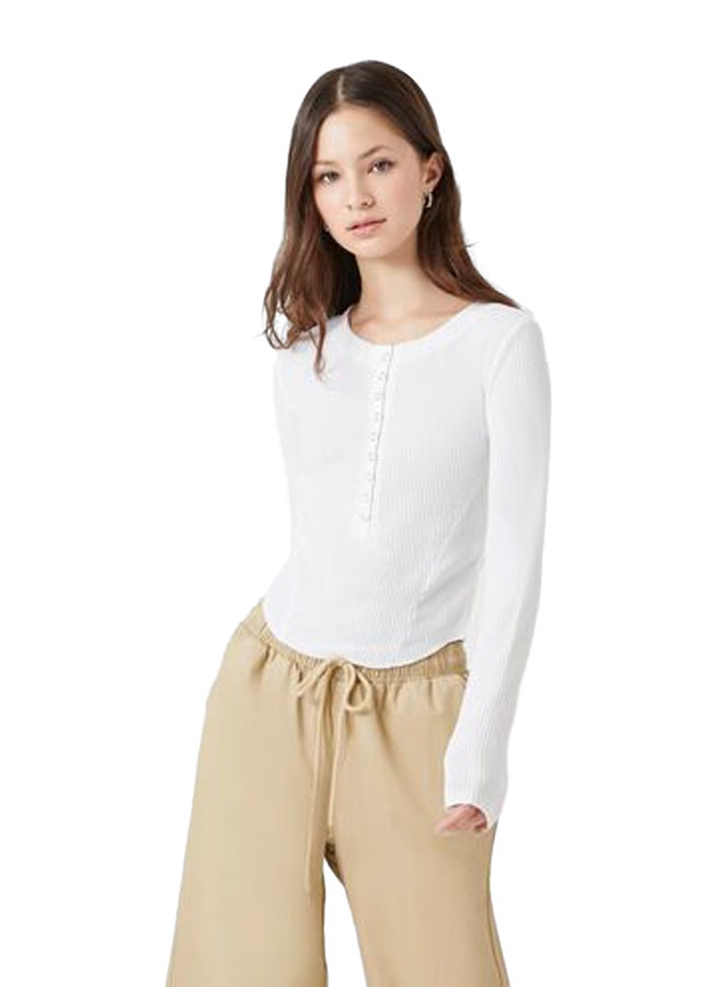 FOREVER 21 Ribbed Henley Crop Top - Image 2