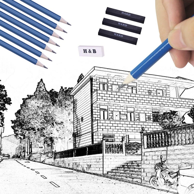 HB H & B Sketching Pencils Set Drawing and Sketch Kit 32-Piece Set with Pencils, Erasers, Graphite Stick, Sandpaper Block, Pencil Sharpener Hardened processed substance - Image 4