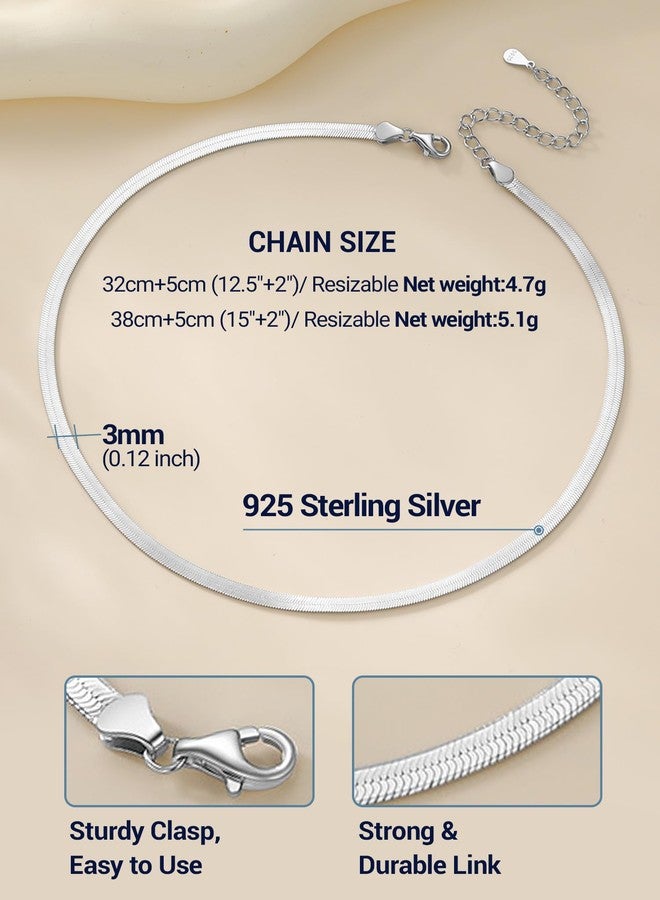 PROSTEEL Womens Choker 925 Snake Chain Herringbone Necklace 15inch Adjustable Simple Chic Sterling Silver Flat Chain For Women - Image 5