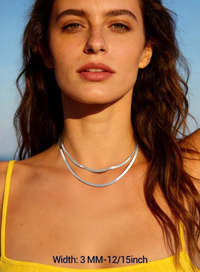 PROSTEEL Womens Choker 925 Snake Chain Herringbone Necklace 15inch Adjustable Simple Chic Sterling Silver Flat Chain For Women - Image 4