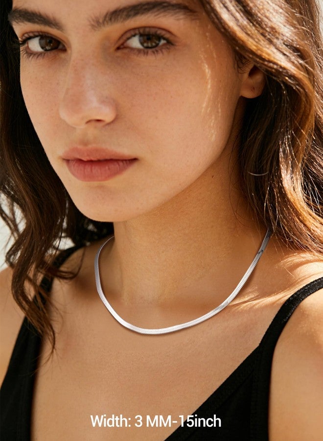 PROSTEEL Womens Choker 925 Snake Chain Herringbone Necklace 15inch Adjustable Simple Chic Sterling Silver Flat Chain For Women - Image 2
