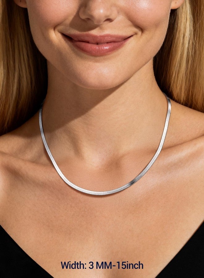 PROSTEEL Womens Choker 925 Snake Chain Herringbone Necklace 15inch Adjustable Simple Chic Sterling Silver Flat Chain For Women - Image 3