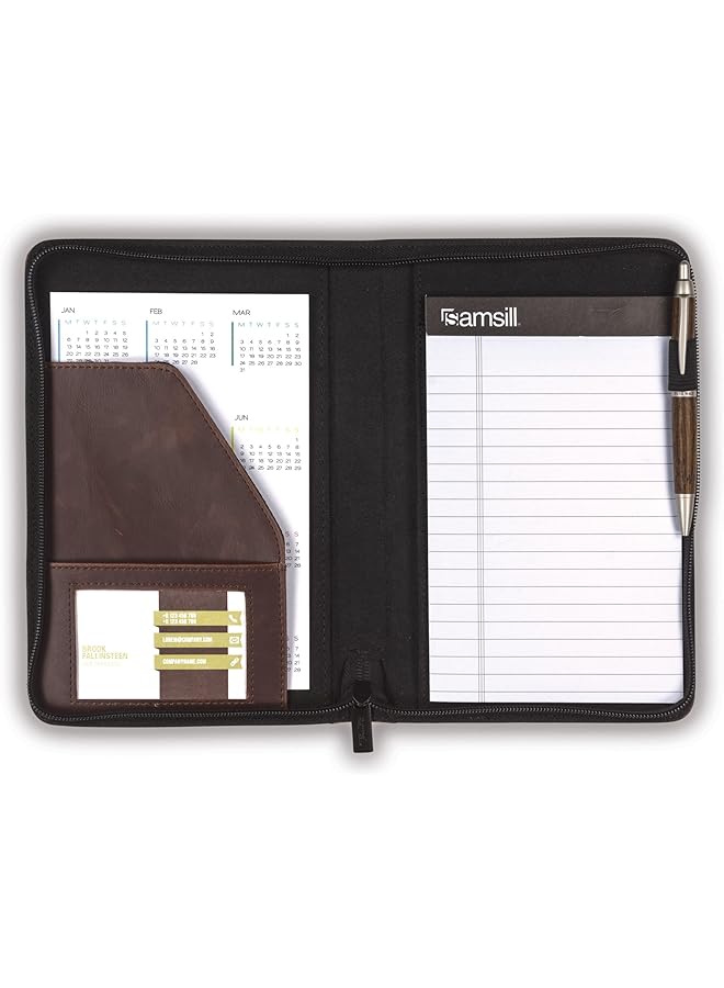 erorex Small Vintage Portfolio Zipper Faux Leather Portfolio Book Style Hardback Design Business And Interview Padfolio Organizer Holds 5 X 8 Writing Pad Dark Brown - Image 2