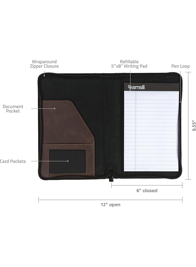 erorex Small Vintage Portfolio Zipper Faux Leather Portfolio Book Style Hardback Design Business And Interview Padfolio Organizer Holds 5 X 8 Writing Pad Dark Brown - Image 4