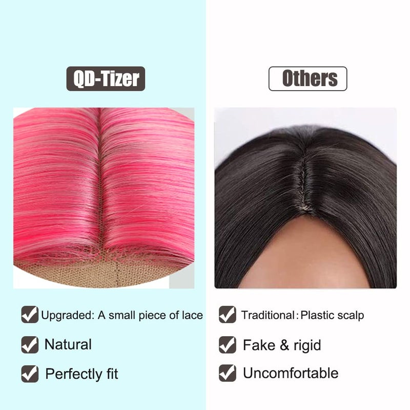 QD-Tizer Pink Synthetic Hair Wigs Natural Red Pink Mixed Long Straight Hair Heat Resistant Synthetic Wigs for Fashion Women - Image 5