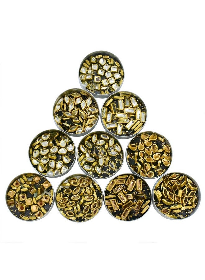 Embroiderymaterial Flat Back Glue On Kundan Stone/Rhinestones Beads for Craft, Jewellery Making, Embroidery, Embellishment, Toran Making (10 Styles-Gold and Silver Color, 500 Pieces) - Image 1