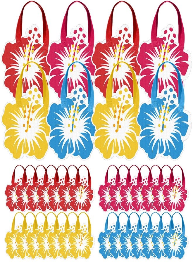 Aliceset 28 Pcs Hawaiian Party Favor Bags Hibiscus Luau Treat Bags with Handle Non Woven Summer Gift Totes for Tropical Aloha Tiki Party Supplies Goodies Beach Pool Birthday Decorations - Image 1