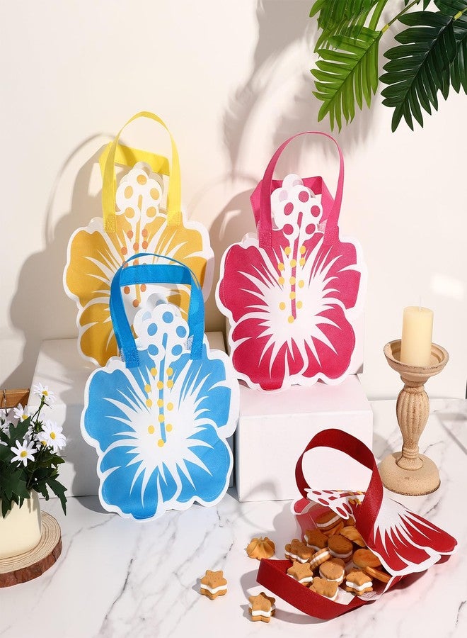 Aliceset 28 Pcs Hawaiian Party Favor Bags Hibiscus Luau Treat Bags with Handle Non Woven Summer Gift Totes for Tropical Aloha Tiki Party Supplies Goodies Beach Pool Birthday Decorations - Image 4