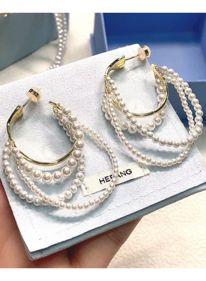 HEFANG Light Luxury Personalized Cream Earrings  - Image 2