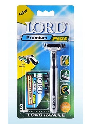Lord LORD Premium Plus Razor with Long Rubber Handle+3 Twin Blades 