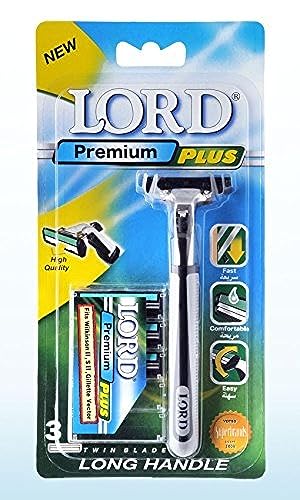 LORD Premium Plus Razor with Long Rubber Handle+3 Twin Blades - Image 1