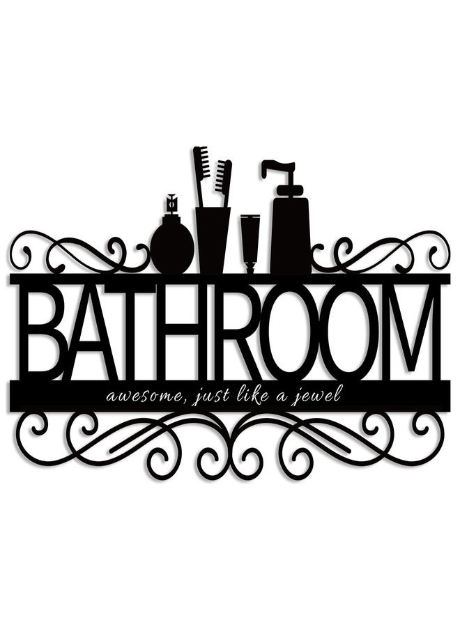 Pigort Metal Bathroom Sign – Elegant Black Bathroom Decoration for Home, Guest Room, or Bathroom Wall Art – 14.1 x 7.8 Inch Vintage Style Design - Image 1
