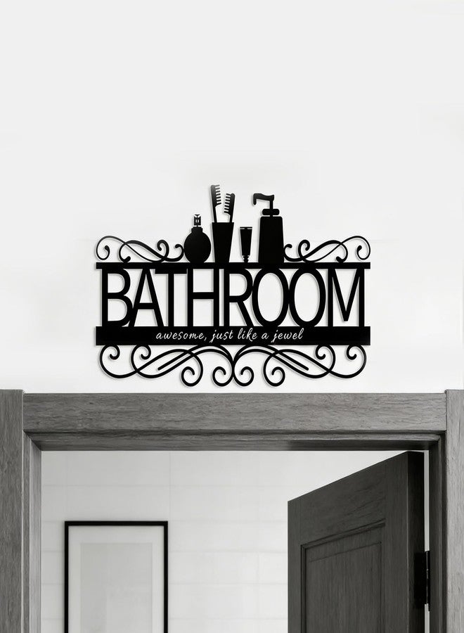 Pigort Metal Bathroom Sign – Elegant Black Bathroom Decoration for Home, Guest Room, or Bathroom Wall Art – 14.1 x 7.8 Inch Vintage Style Design - Image 3