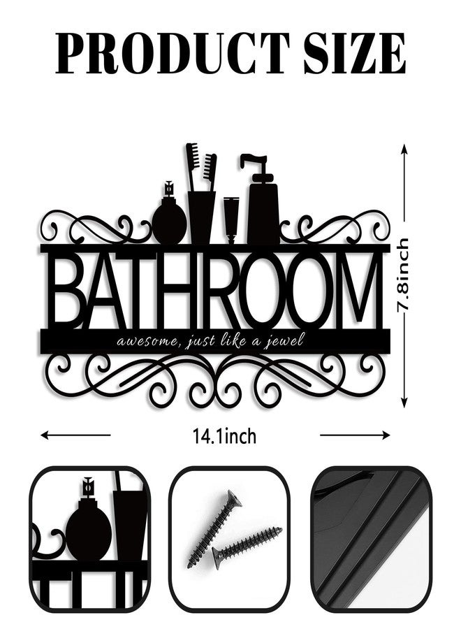 Pigort Metal Bathroom Sign – Elegant Black Bathroom Decoration for Home, Guest Room, or Bathroom Wall Art – 14.1 x 7.8 Inch Vintage Style Design - Image 2