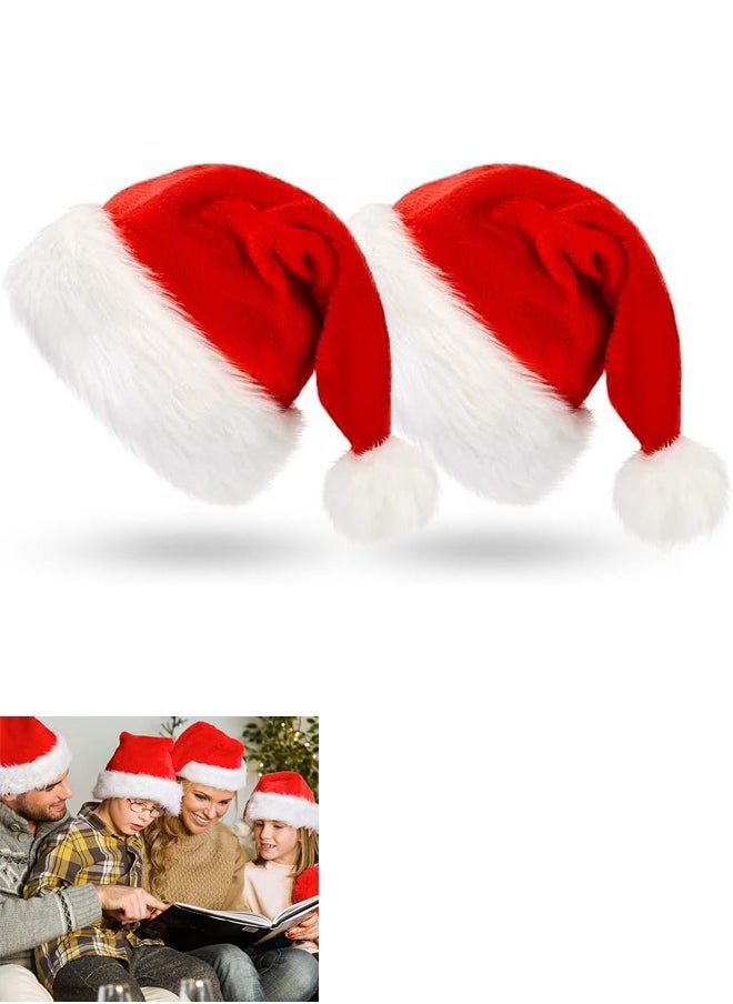 Santa Hat Christmas Hat Unisex Velvet Christmas Hats Extra Thicken Fur Xmas Hat for New Year Festive Party 2PCS  - Image 1